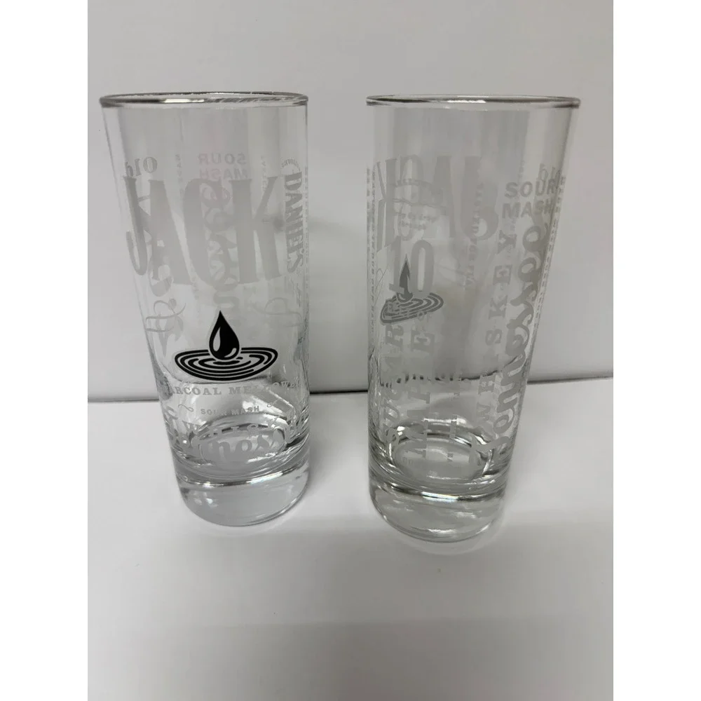 Jack Daniels Whiskey Highball Glasses Set of 2 Etched Logo Clear Tumblers 6.25in